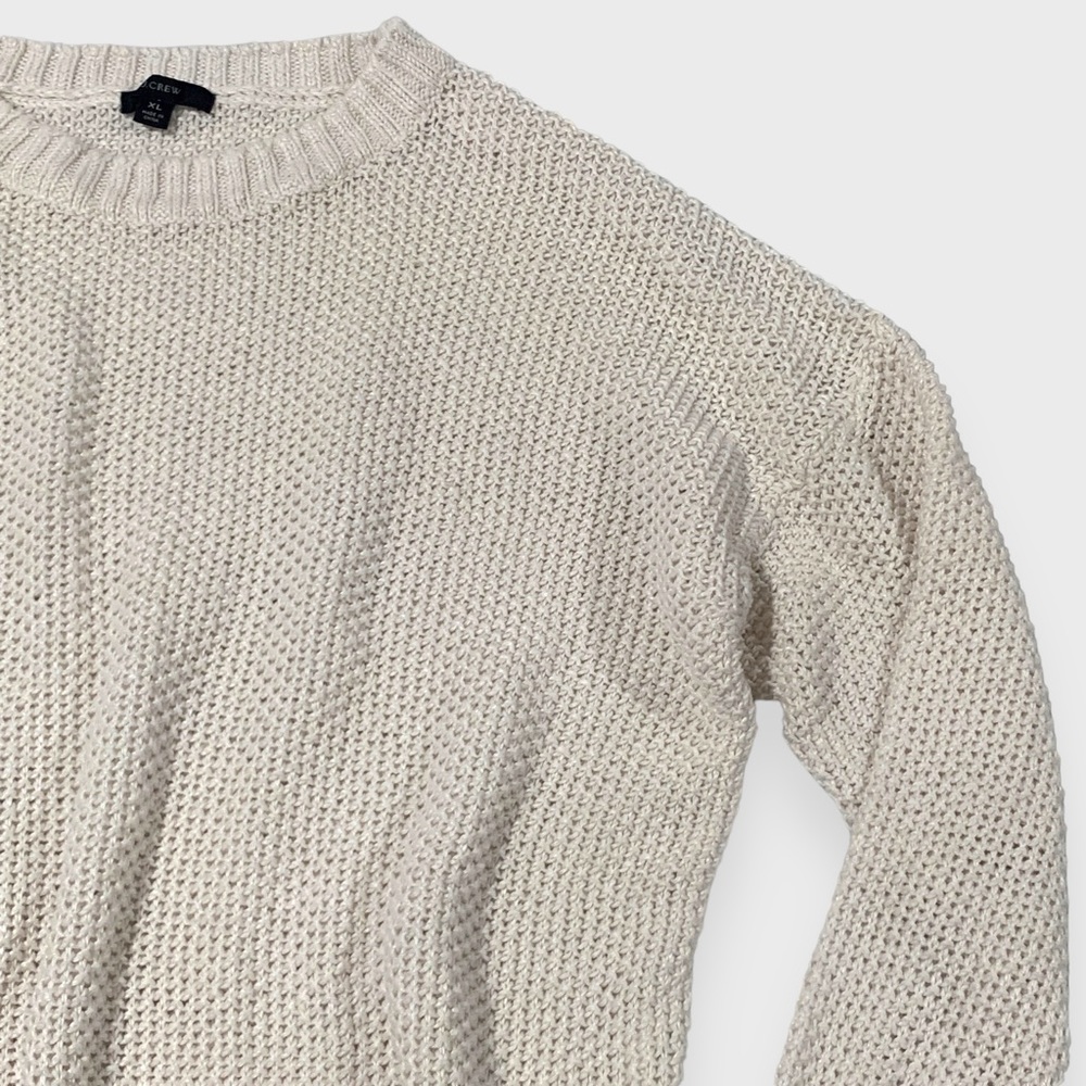 J. Crew Sweater White Crew Neck | Cropped 3/4 Sleeve | Womens Size X-Large - Picture 4 of 9